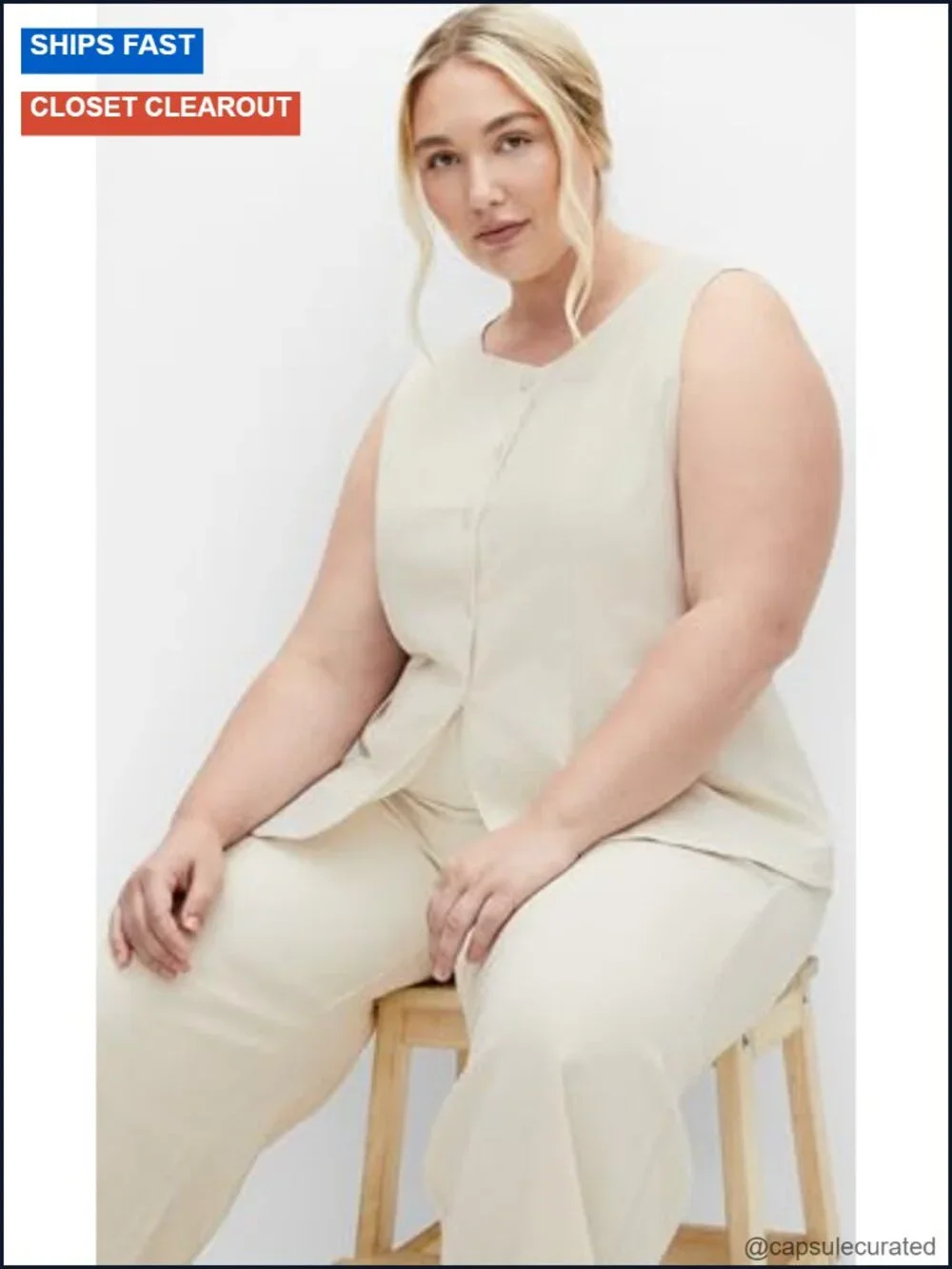 Plus Size Linen Blend Wide Leg Pants with Pockets
